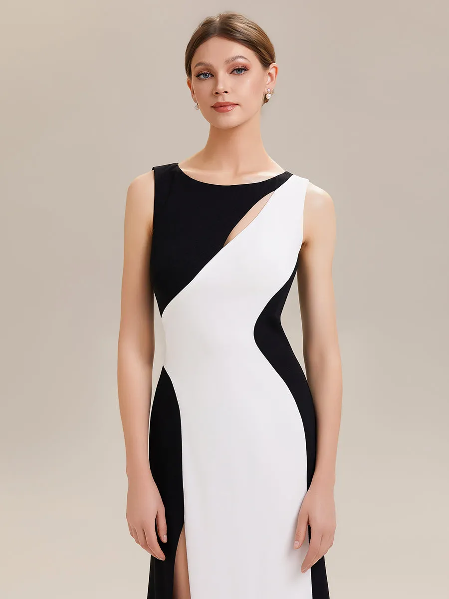 ever PEARL|Black Tie Stretch Colorblock Sleeveless Maxi Dress with High Slit sold by Ever Pretty product image thumbnail 3