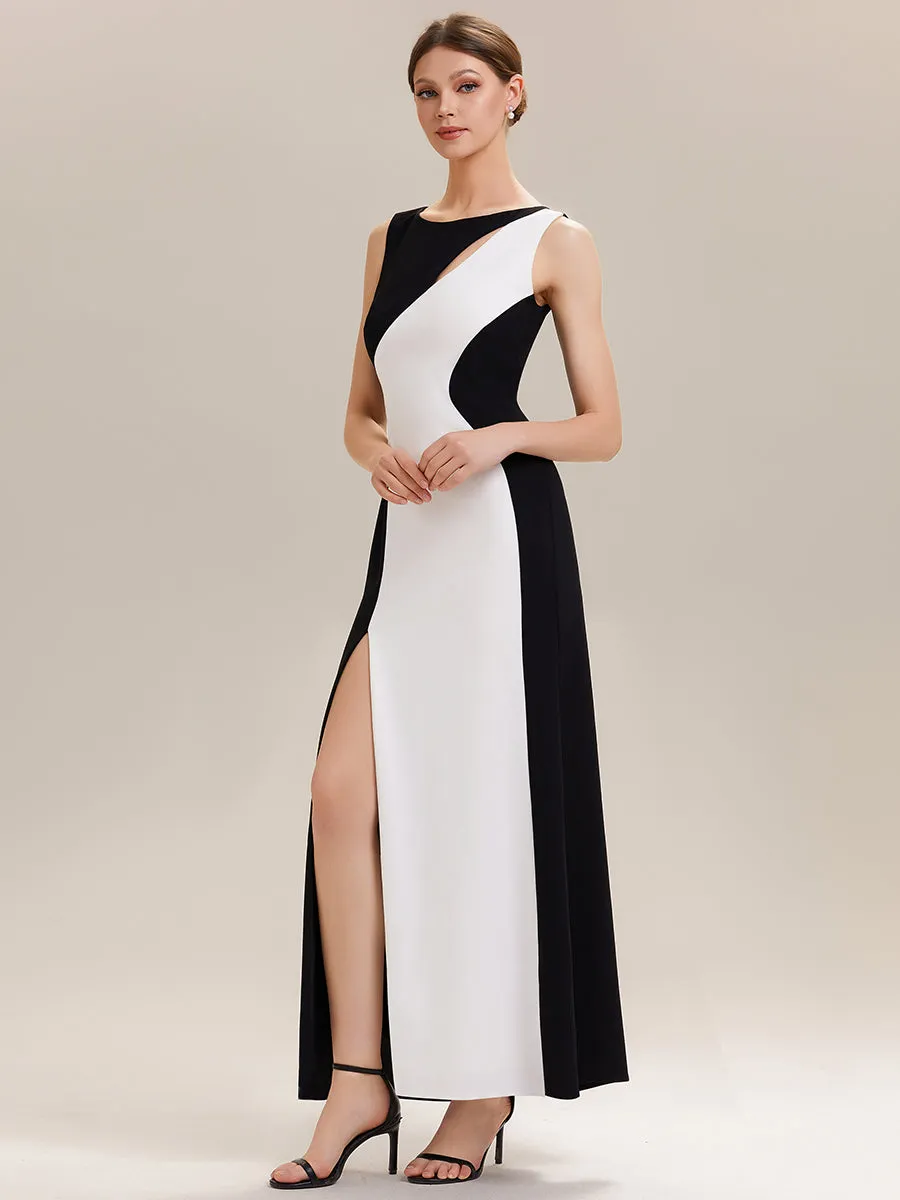 ever PEARL|Black Tie Stretch Colorblock Sleeveless Maxi Dress with High Slit sold by Ever Pretty product image thumbnail 4