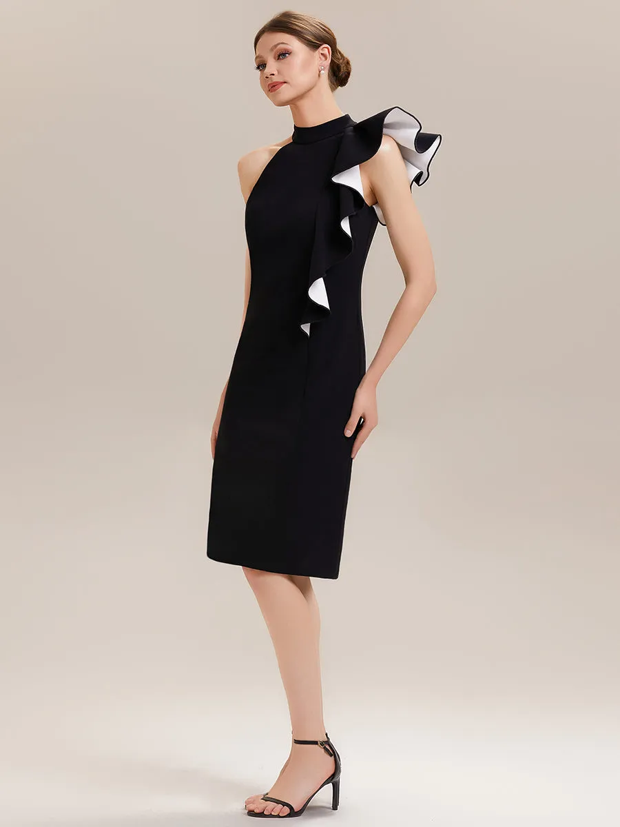 ever OBSIDIAN|Halter Sheath Ruffled Sleeveless Midi Wedding Guest Dress sold by Ever Pretty product image thumbnail 4