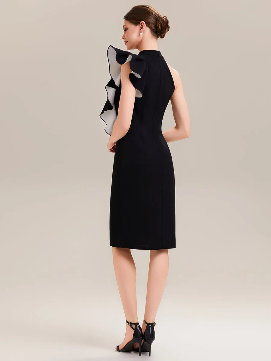 ever OBSIDIAN|Halter Sheath Ruffled Sleeveless Midi Wedding Guest Dress sold by Ever Pretty product image thumbnail 2