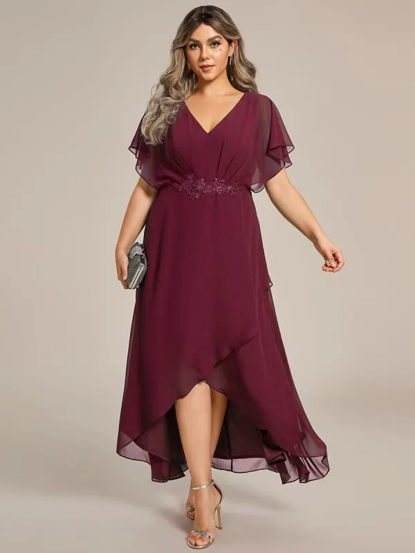 pretty LILAS|Plus Size Chiffon Midi A-Line Ruffle Sleeves Bridesmaid Dress sold by Ever Pretty