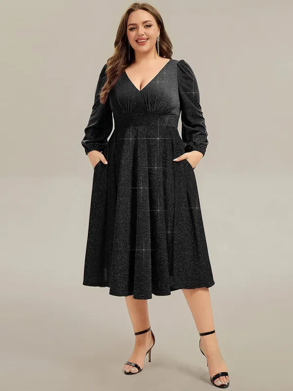 pretty GREER|Plus Size With Pocket Glitter Midi Wedding Guest Dress sold by Ever Pretty