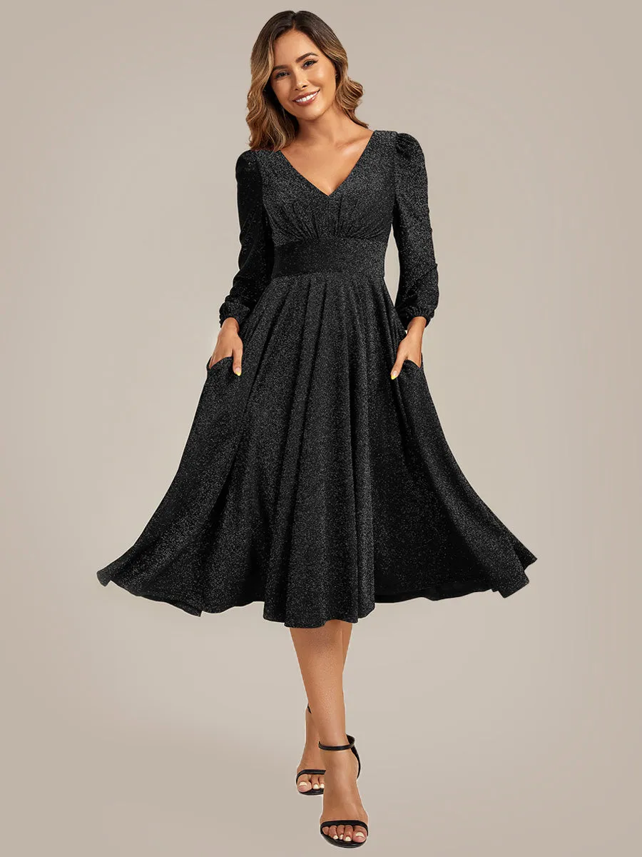 ever GREER|With Pocket Glitter Midi Wedding Guest Dress sold by Ever Pretty
