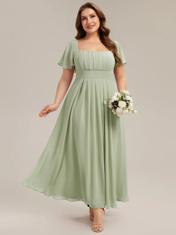 pretty AVIEL|Plus Size Square Neck Chiffon Ruffle Sleeve Bridesmaid Dress sold by Ever Pretty
