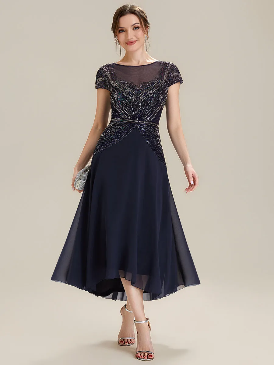 See-Through Beaded Sheath Round Neck Wedding Guest Dress sold by Ever Pretty product image thumbnail 4