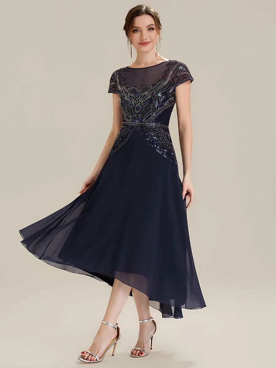 See-Through Beaded Sheath Round Neck Wedding Guest Dress sold by Ever Pretty