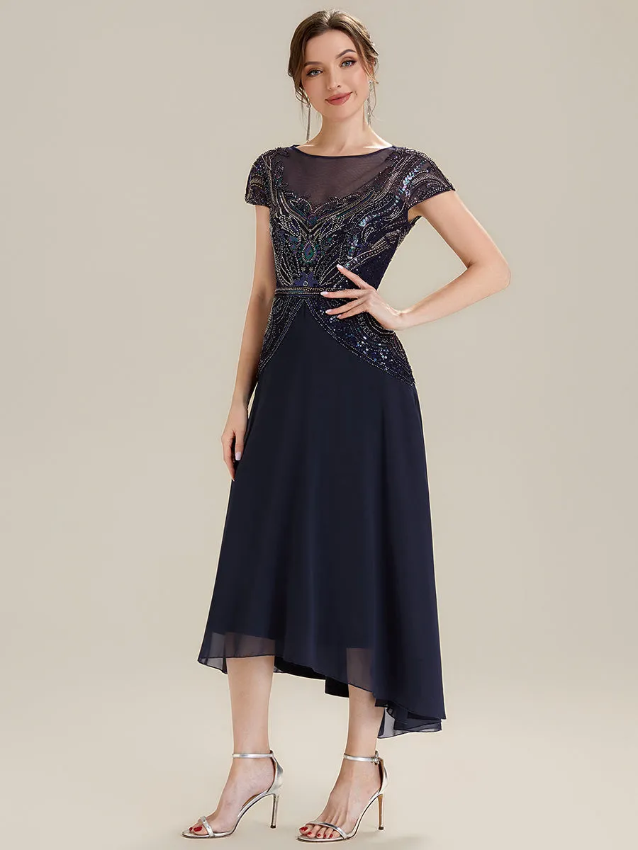 See-Through Beaded Sheath Round Neck Wedding Guest Dress sold by Ever Pretty product image thumbnail 5