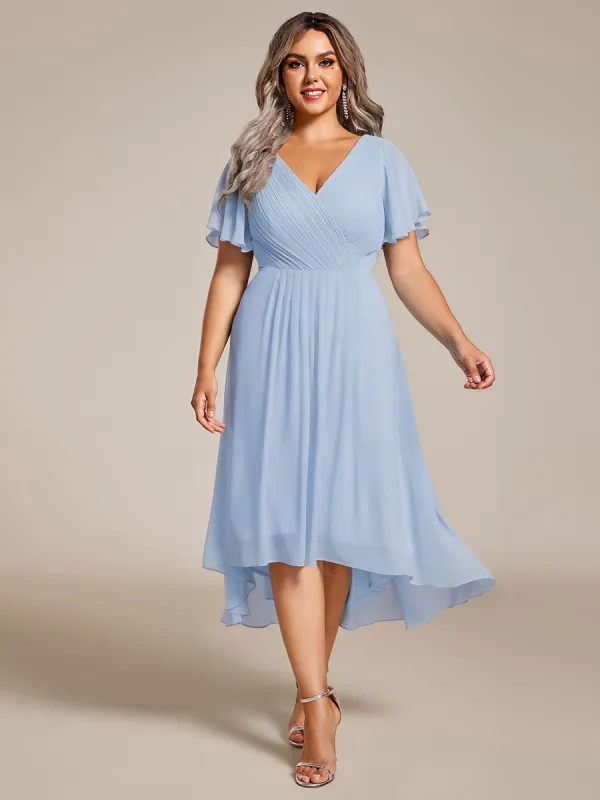 ever FAYE|Plus Size V-Neck Pleated Chiffon Midi Wedding Guest Dress sold by Ever Pretty