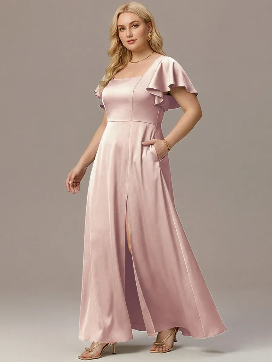 ever LIORIE|Plus Size Square Neck Flutter Sleeve Maxi Bridesmaid Dress with Pockets sold by Ever Pretty product image thumbnail 3