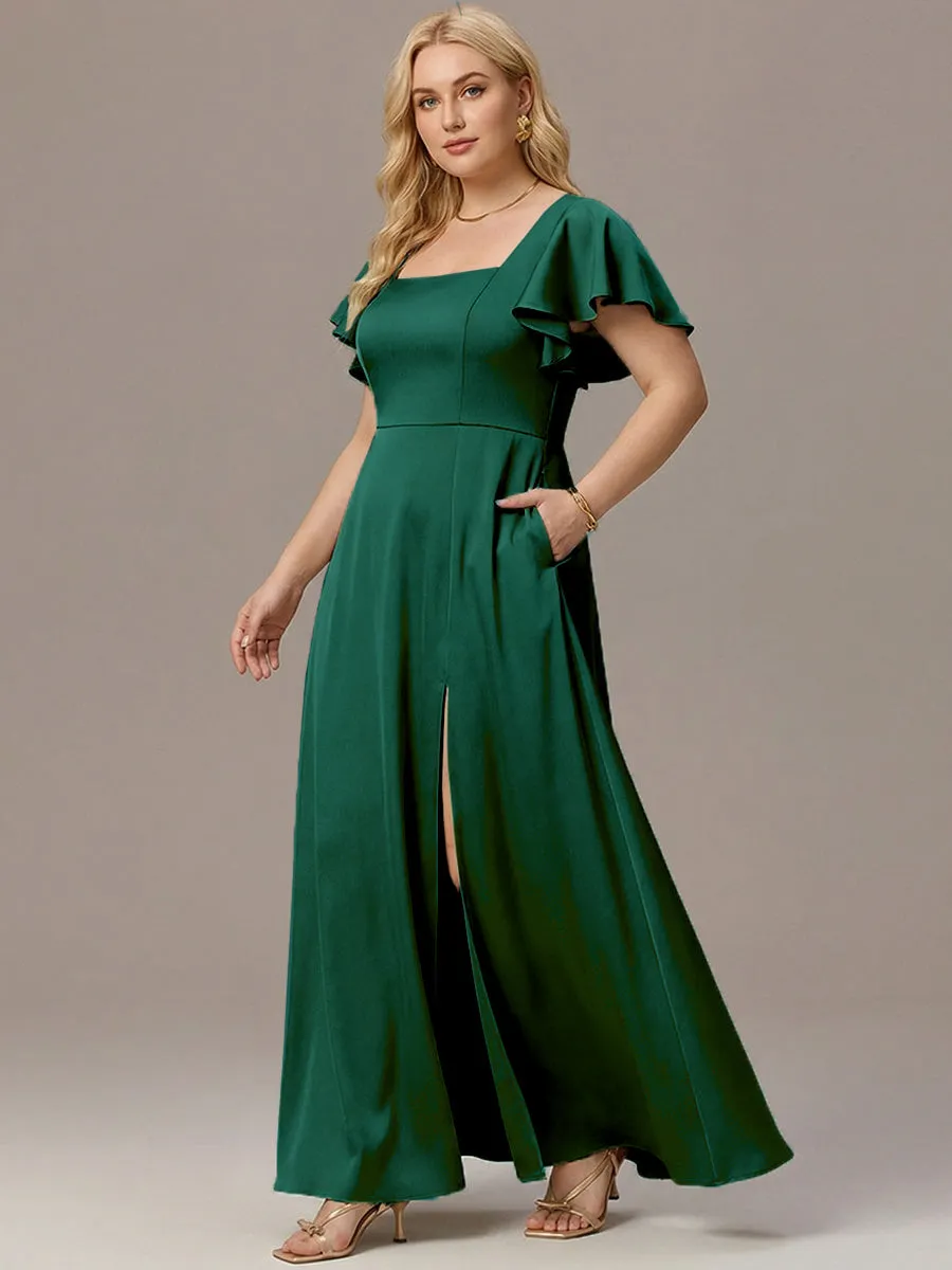 ever LIORIE|Plus Size Square Neck Flutter Sleeve Maxi Bridesmaid Dress with Pockets sold by Ever Pretty product image thumbnail 5