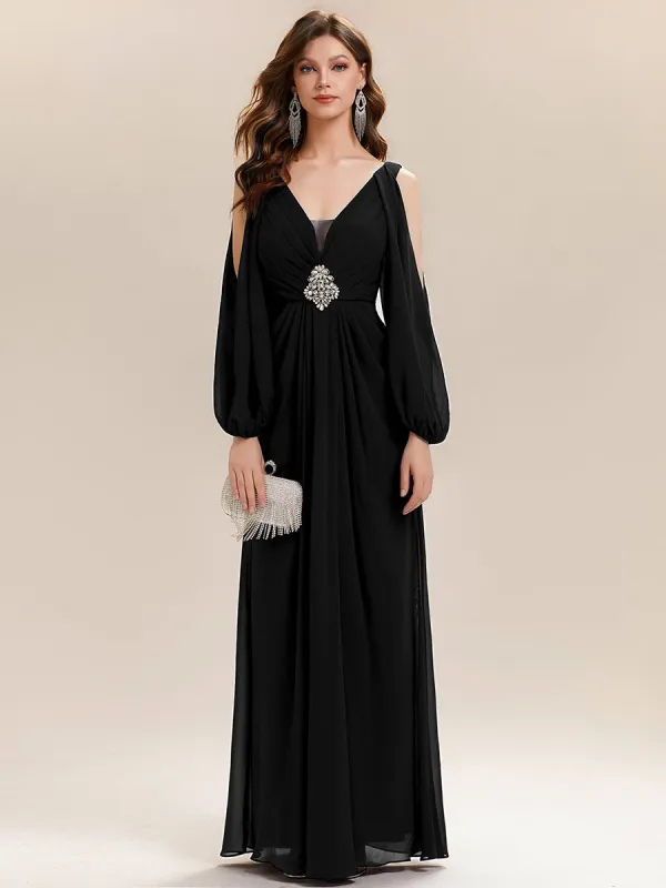ever MARINA|Rhinestone Embellished Chiffon Lantern Sleeve Wedding Guest Dress sold by Ever Pretty