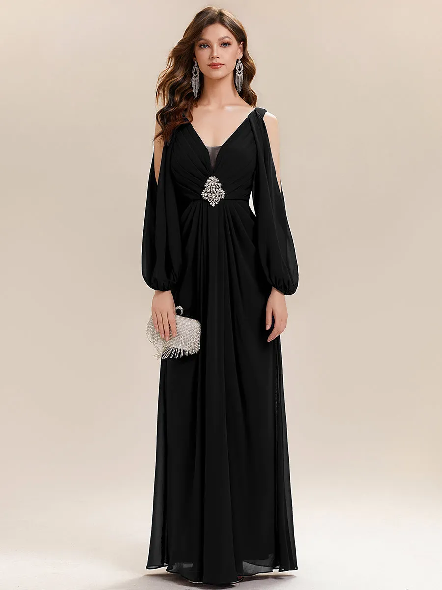 ever MARINA|Rhinestone Embellished Chiffon Lantern Sleeve Wedding Guest Dress sold by Ever Pretty