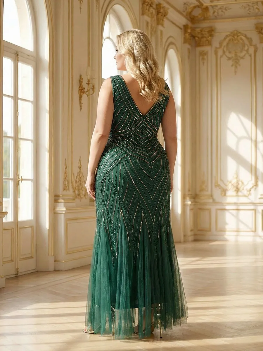 pretty GLAMOUR|Plus Size Deep V-Neck Bead Embroidery Evening Dress sold by Ever Pretty product image thumbnail 2