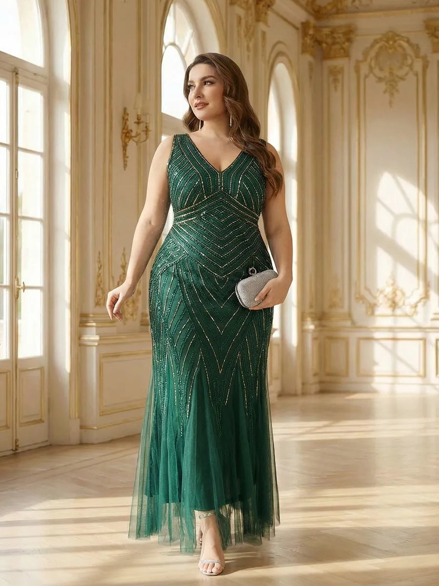 pretty GLAMOUR|Plus Size Deep V-Neck Bead Embroidery Evening Dress sold by Ever Pretty product image thumbnail 4