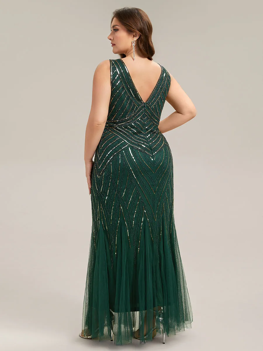 pretty GLAMOUR|Plus Size Deep V-Neck Bead Embroidery Evening Dress sold by Ever Pretty product image thumbnail 5