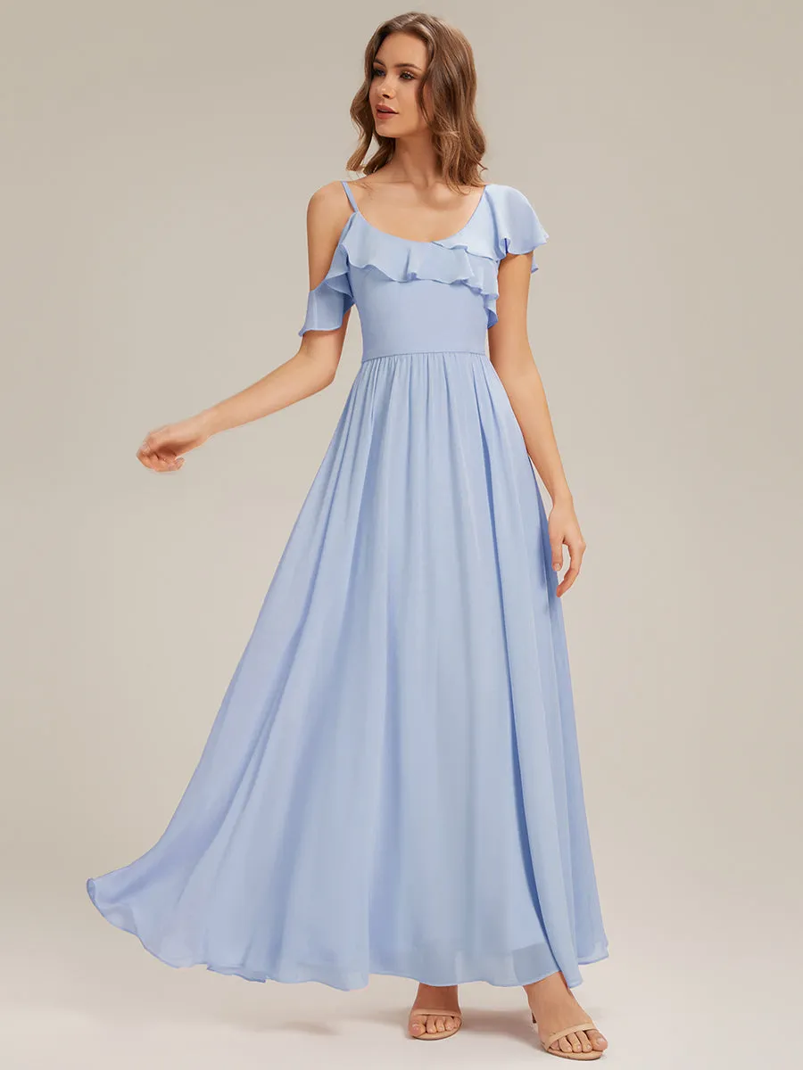 ever AIDA|Cold Shoulder Chiffon Ruffle Sleeve Bridesmaid Dress sold by Ever Pretty