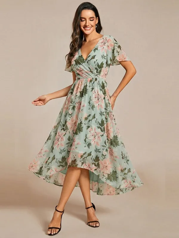 Deep V-Neck Chiffon Ruffle Sleeve Wedding Guest Dress sold by Ever Pretty