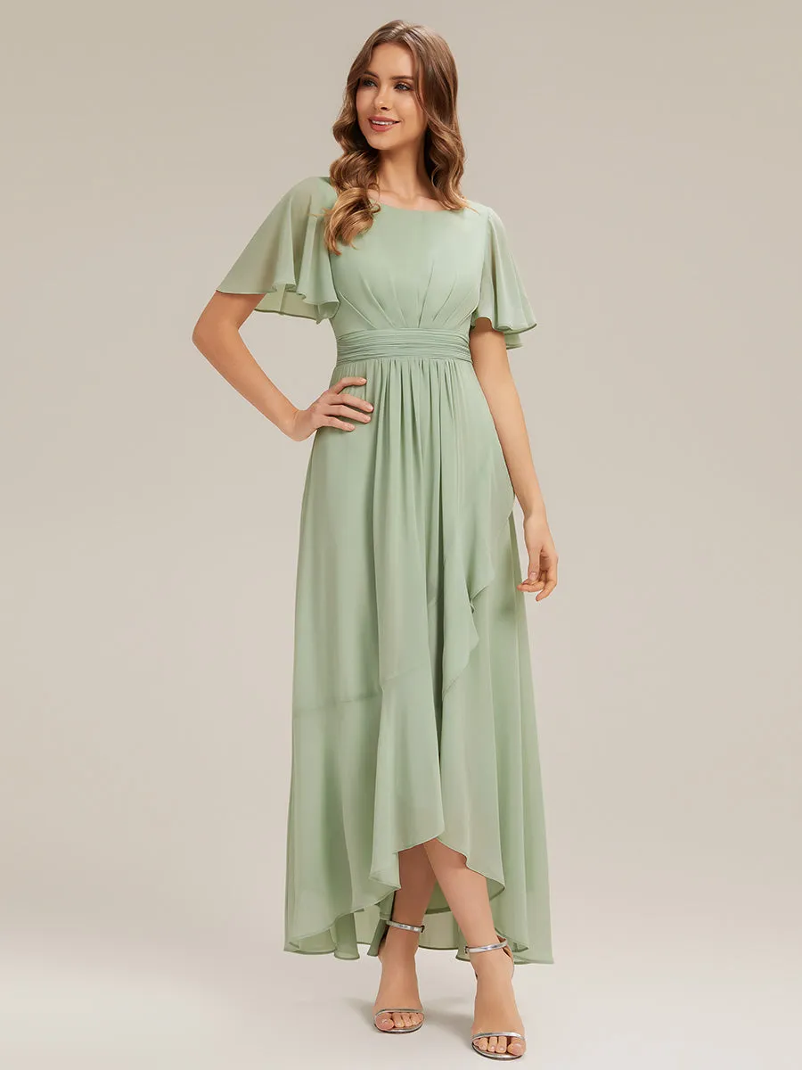 High Low Ruched Chiffon Ruffle Sleeve Bridesmaid Dress sold by Ever Pretty product image thumbnail 5