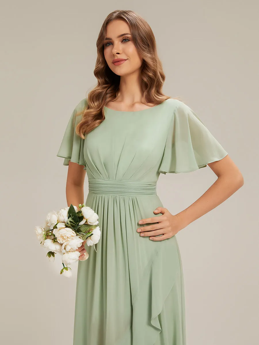 High Low Ruched Chiffon Ruffle Sleeve Bridesmaid Dress sold by Ever Pretty product image thumbnail 3