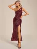 One Shoulder High Slit Bodycon Ankle Length Sequin Evening Dress sold by Ever Pretty