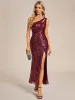 One Shoulder High Slit Bodycon Ankle Length Sequin Evening Dress sold by Ever Pretty