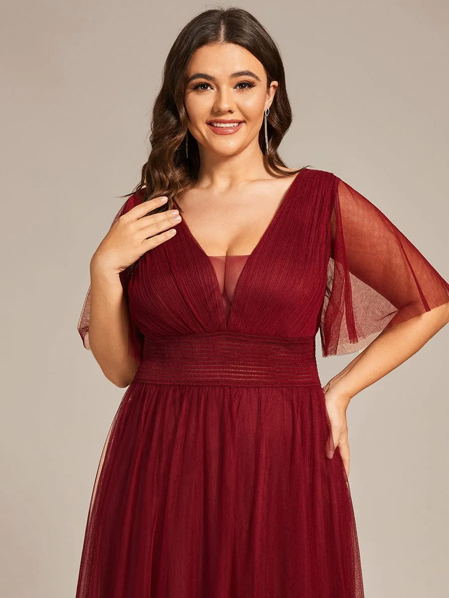 Custom Size A-Line Pleated Flutter Sleeve Tulle Maxi Bridesmaid Dress sold by Ever Pretty product image thumbnail 3