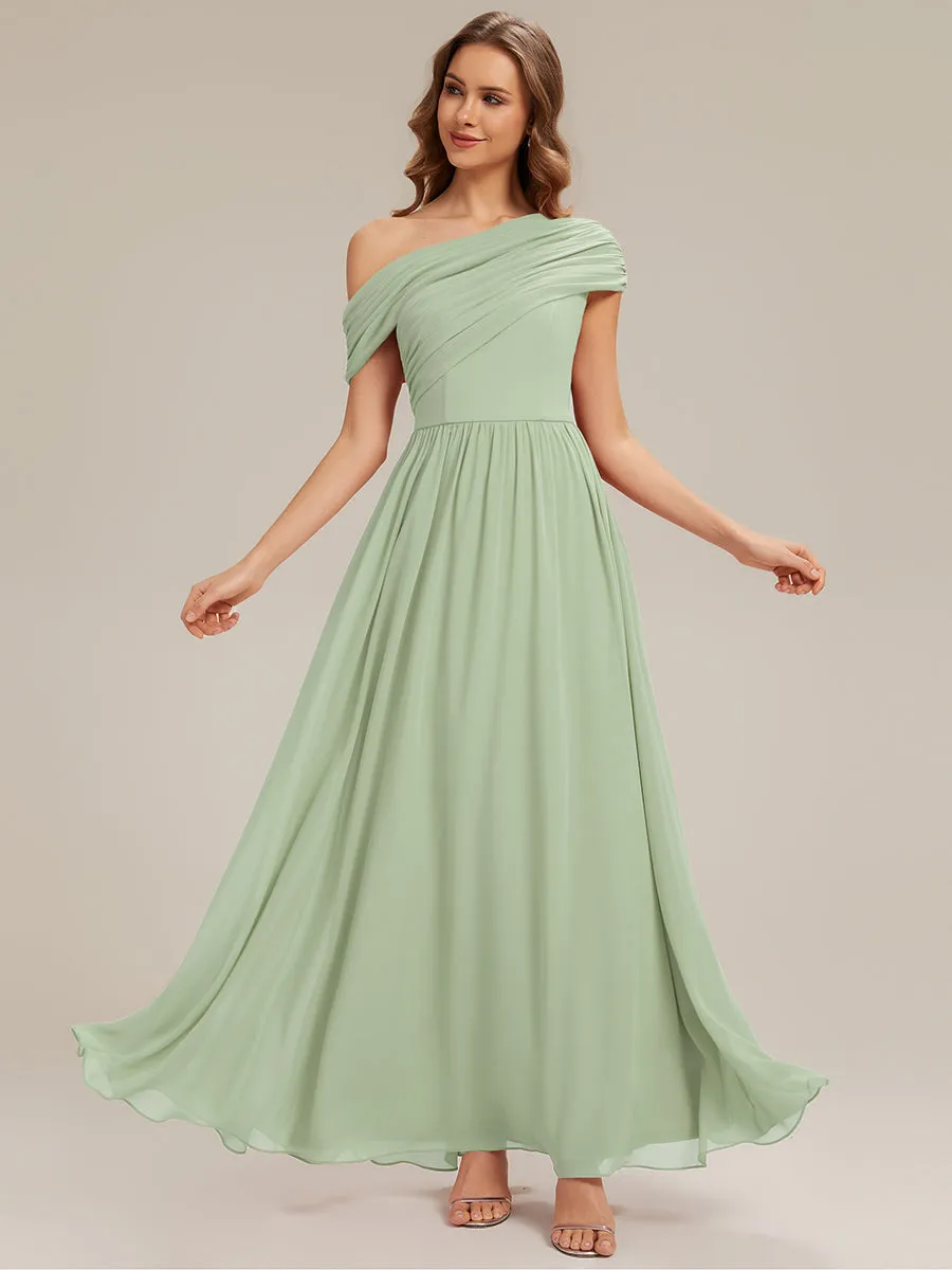 Gathered Chiffon Off the Shoulder Bridesmaid Dress sold by Ever Pretty