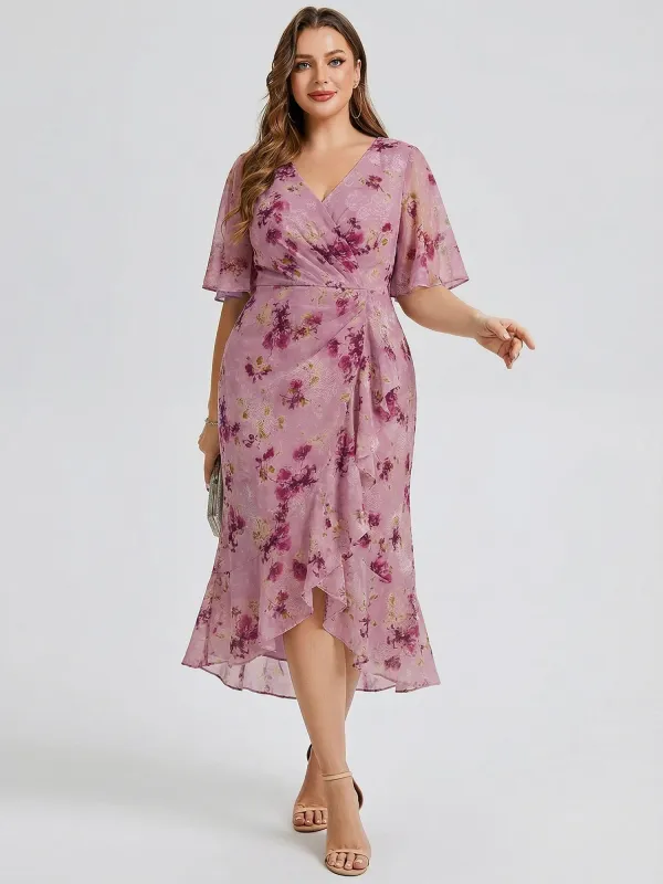 pretty FLORENCIA|Plus Size Printed Bodycon V-Neck Midi Dress sold by Ever Pretty