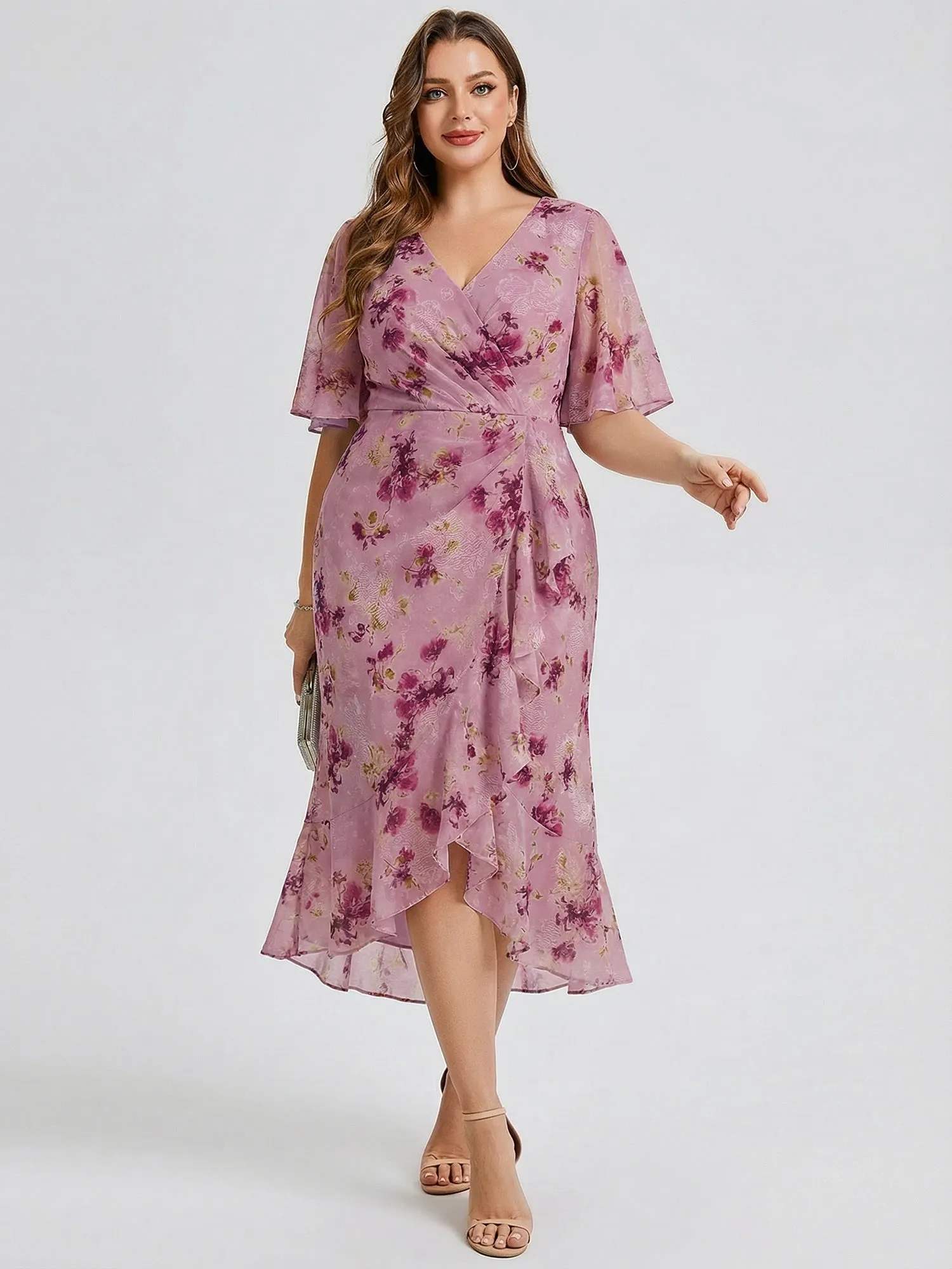 pretty FLORENCIA|Plus Size Printed Bodycon V-Neck Midi Dress sold by Ever Pretty
