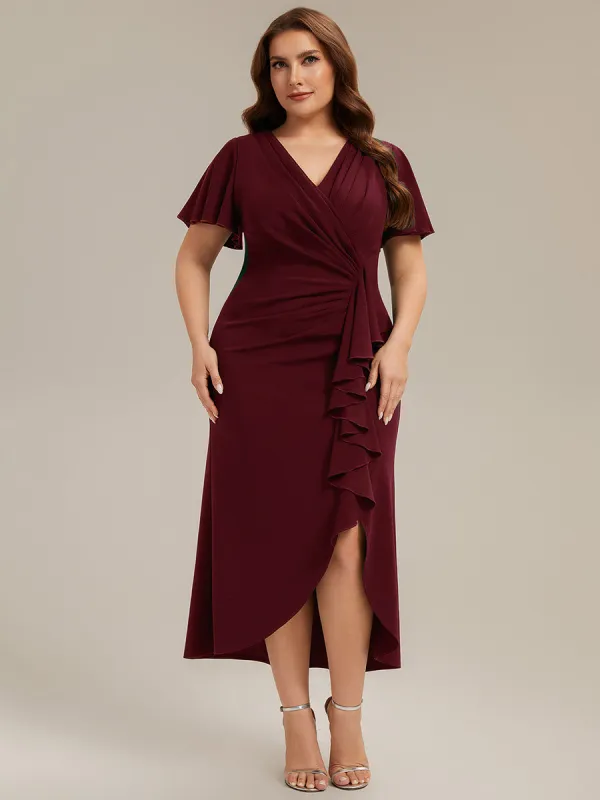 Plus Size Thigh-High Slit Knit Wedding Guest Dress made by Ever Pretty