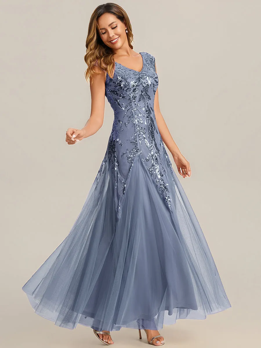 ever FREYA|Glitter Embroidered Cap Sleeve High Stretch Mother of the Bride Dress sold by Ever Pretty