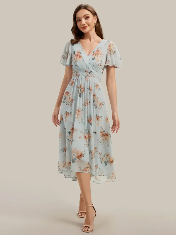 Printed Chiffon Ruffle Sleeve Wedding Guest Dress made by Ever Pretty