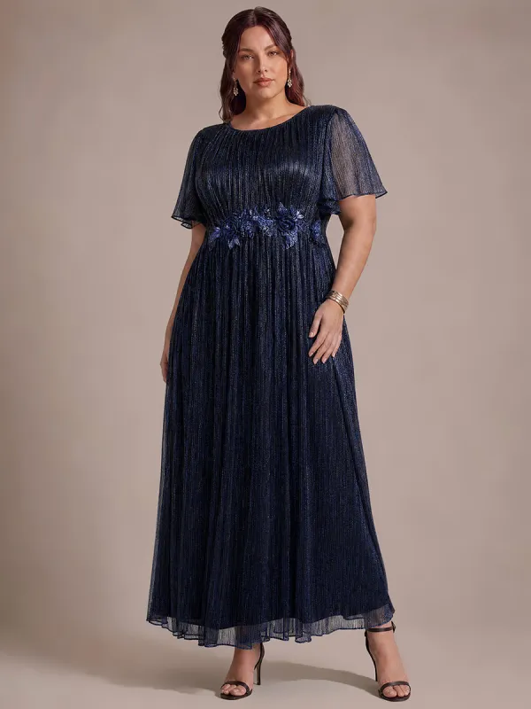 Plus Size Lurex Tulle Shimmer Short Sleeve Evening Dress made by Ever Pretty