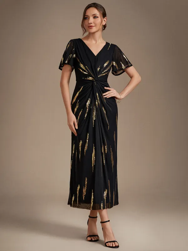 Sequin Tulle Ruffle Sleeve Wedding Guest Dress made by Ever Pretty