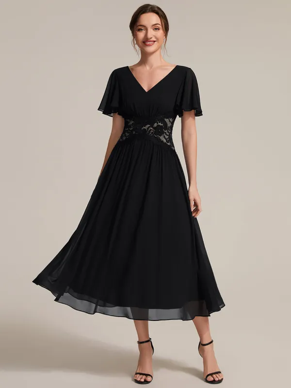 Chiffon Ruffle Sleeve Lace A-Line Wedding Guest Dress made by Ever Pretty