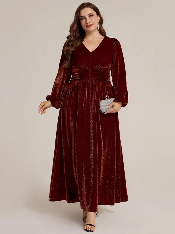 Plus Size Lurex Mesh Puff Sleeve Evening Dress made by Ever Pretty
