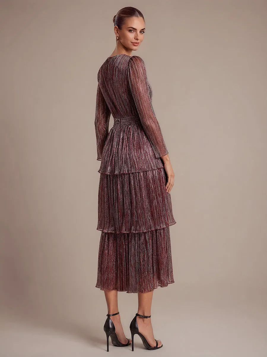 Tiered Lurex Tulle Shimmer Long Sleeve Wedding Guest Dress sold by Ever Pretty product image thumbnail 2