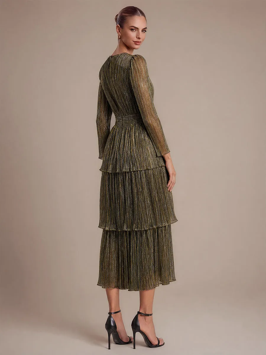 Tiered Lurex Tulle Shimmer Long Sleeve Wedding Guest Dress sold by Ever Pretty product image thumbnail 4