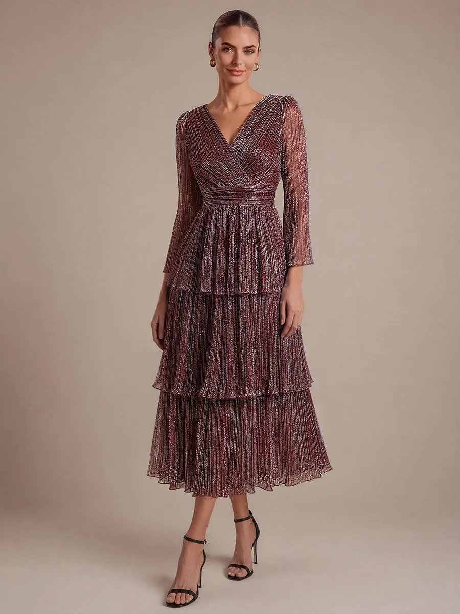 Tiered Lurex Tulle Shimmer Long Sleeve Wedding Guest Dress sold by Ever Pretty
