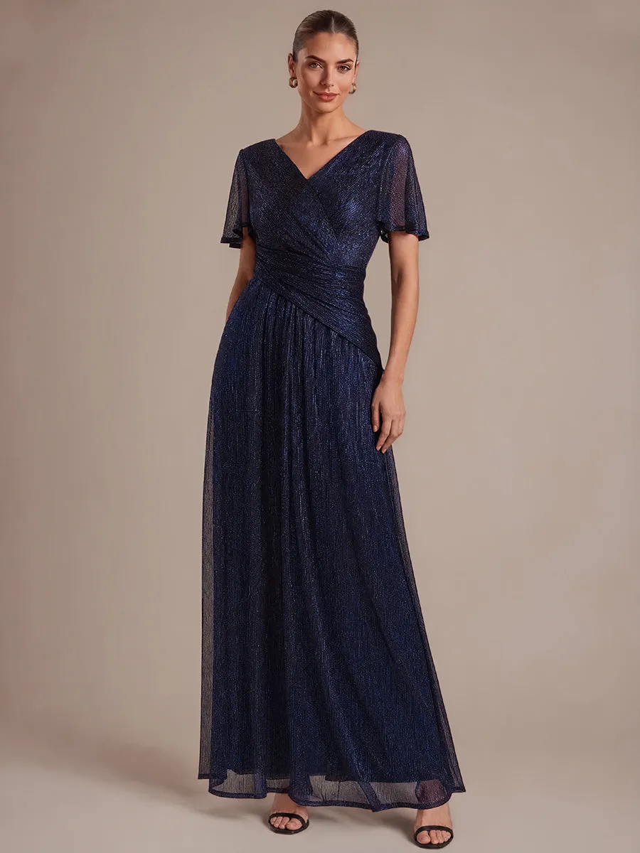 Pleating Lurex Tulle Shimmer Ruffle Sleeve Evening Dress sold by Ever Pretty