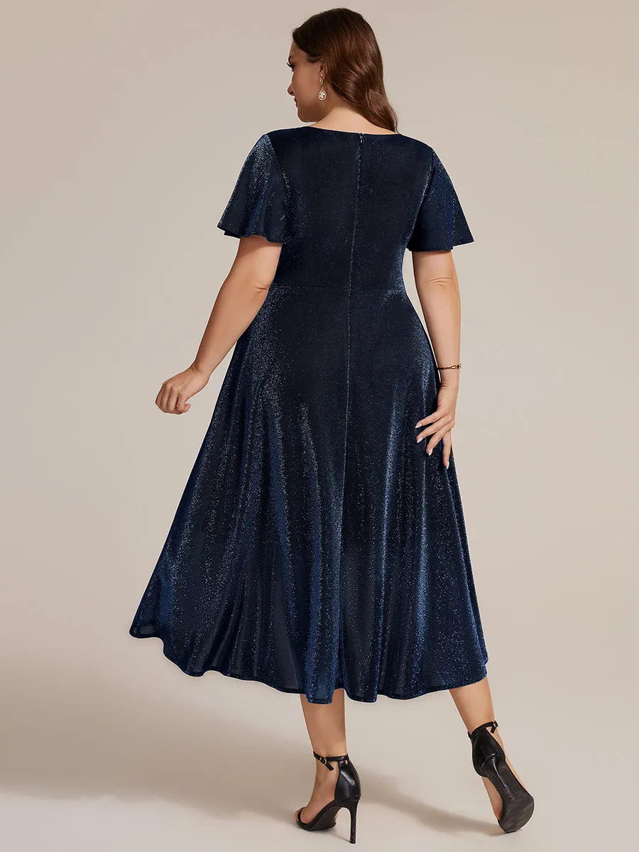 Plus Size Lurex Mesh Ruffle Sleeve Cocktail Dress for Wedding Guest sold by Ever Pretty product image thumbnail 4