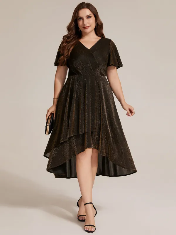 Plus Size Lurex Mesh Ruffle Sleeve Cocktail Dress for Wedding Guest made by Ever Pretty
