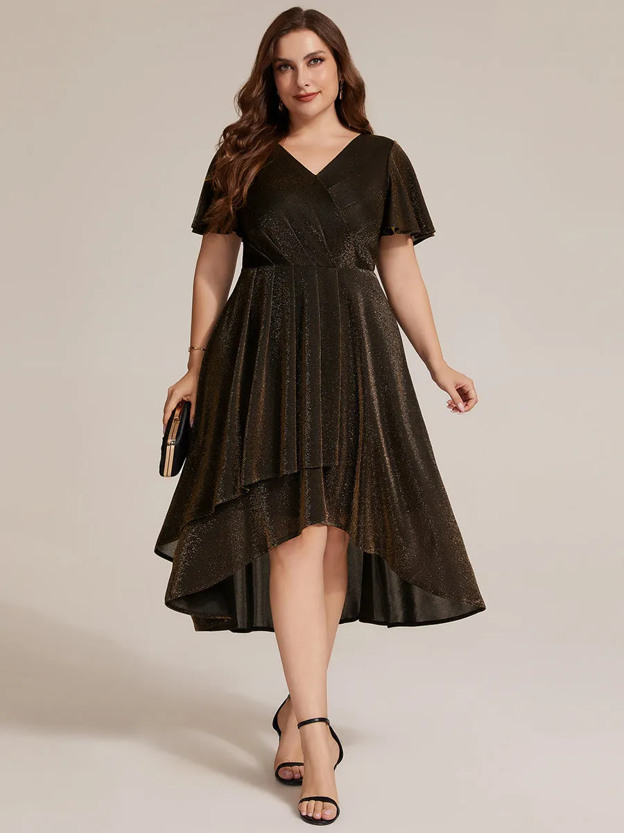 Plus Size Lurex Mesh Ruffle Sleeve Cocktail Dress for Wedding Guest sold by Ever Pretty