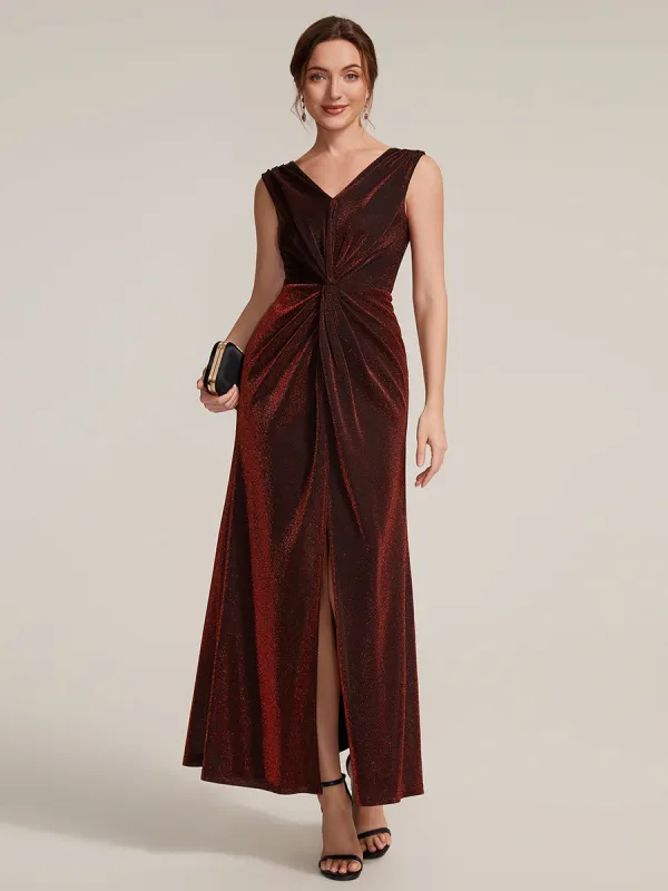 Slit Lurex Mesh Sleeveless Evening Dress made by Ever Pretty