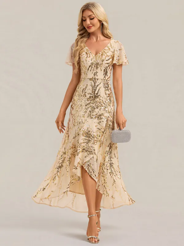 Ruffled Sequin Ruffle Sleeve Wedding Guest Dress made by Ever Pretty