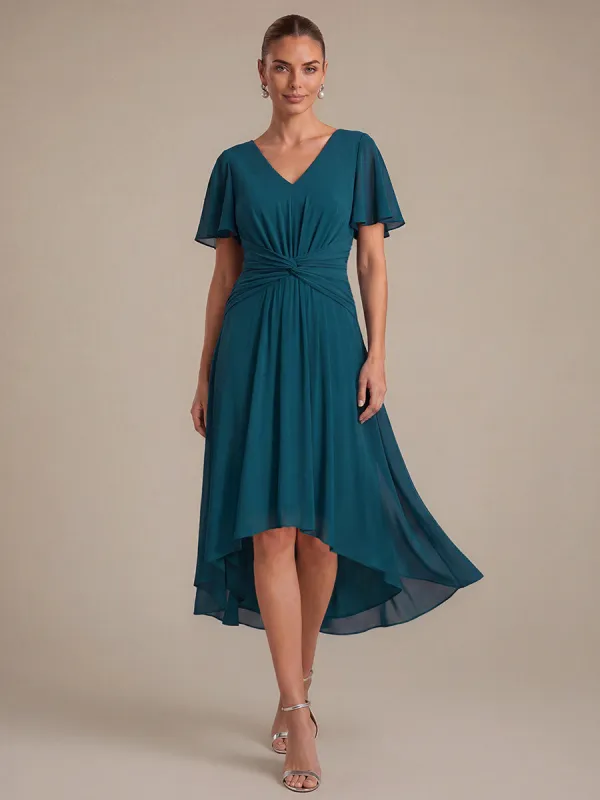 Knot Detail Chiffon Ruffle Sleeve Wedding Guest Dress made by Ever Pretty