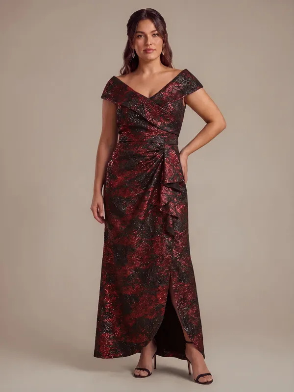 Plus Size Slit Jacquard Cap Sleeve Evening Dress made by Ever Pretty