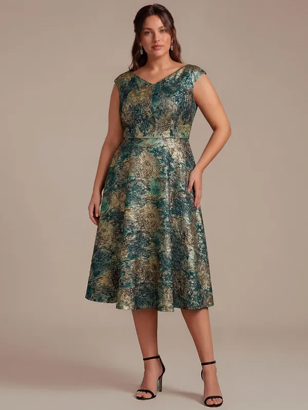 Plus Size Jacquard Double A-Line Midi Wedding Guest Dress made by Ever Pretty