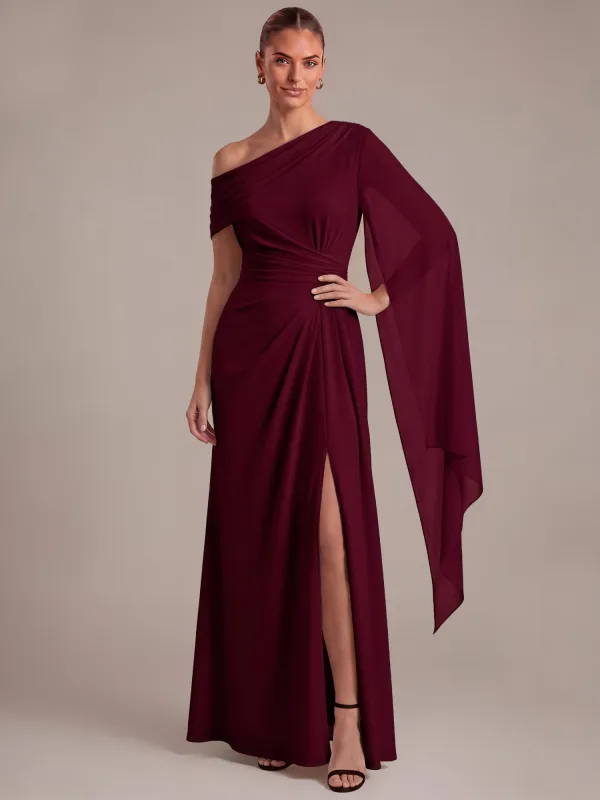 One-shoulder Ribbon detail Slit Maxi Evening Dress made by Ever Pretty