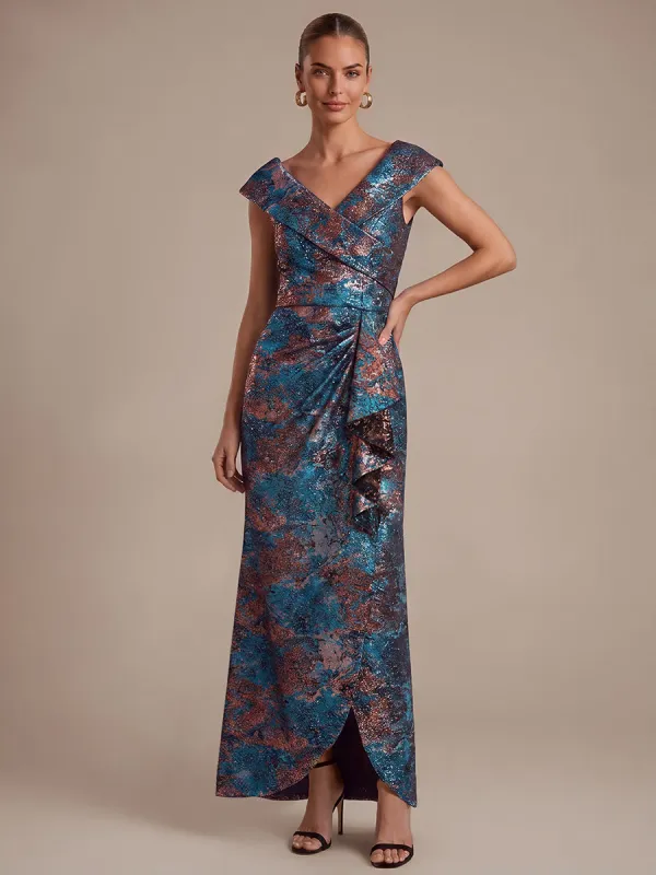 Ruffle Jacquard Cap Sleeve Evening Dress made by Ever Pretty